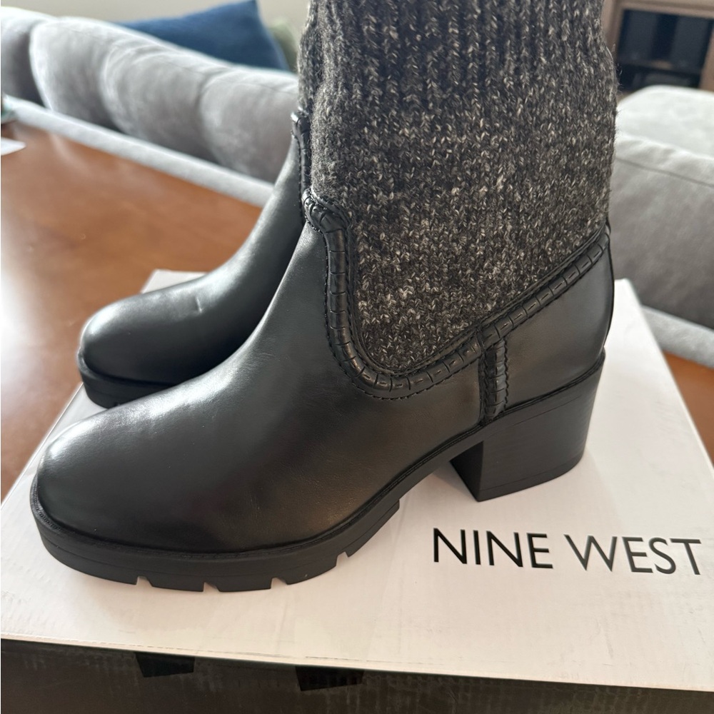 Nine West Black and Gray Heeled Boots